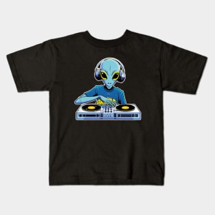 Tekno DJ Alien Rave Vinyl Kids T-Shirt